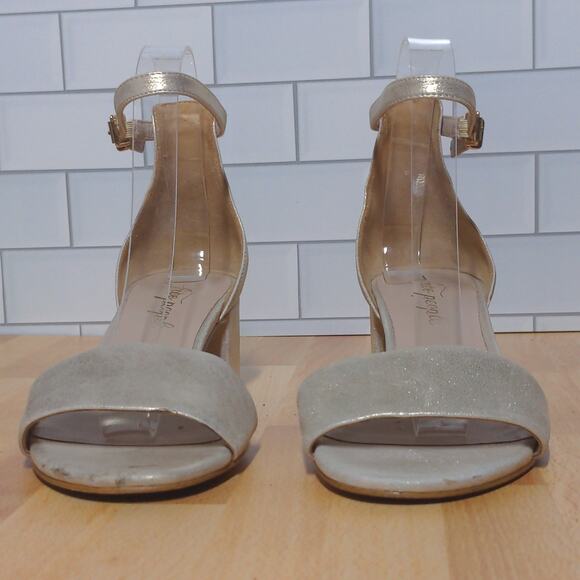 Free People Marigold Sandal Ankle Block Heel Suede Leather Shimmer 38 (US 8) - Picture 5 of 14